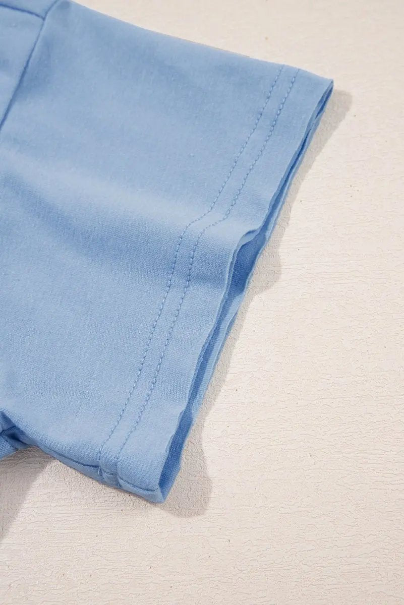 Sky Blue Solid Color Pocketed Raw Edge Babydoll Dress - Love Salve